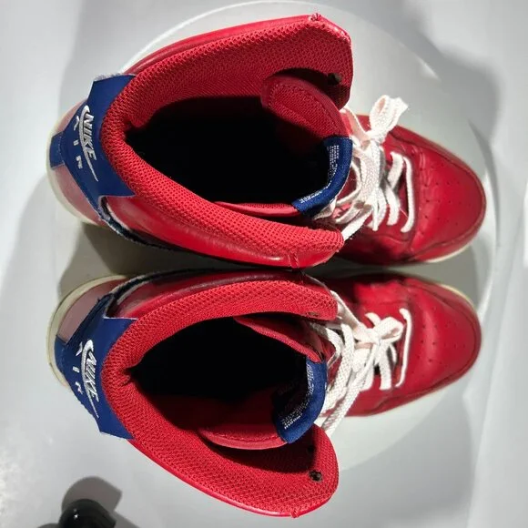 Nike Air Force 1 High Top Red Shoes Mens Size 10 Chenille Swoosh Sneakers AF1 BF - Picture 10 of 12